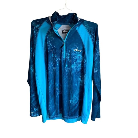 Habit Hoodie Fishing Shirt Stretch Blue Solar‎ Factor Zip Realtree UPF 40 Flaw - Picture 1 of 6